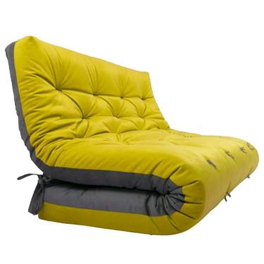 Imagem de Futon Japonês Casal Dobrável Sofa Cama Amarelo/cinza