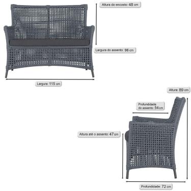 Imagem de Jogo Sofá 2 Poltronas E Mesa Igapó Preta E11 Trama Original Prata