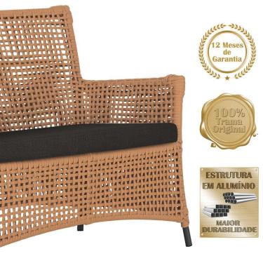 Imagem de Jogo Sofá E 2 Poltronas E Mesa Igapó Preta E9 Trama Original Terra Cota