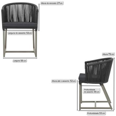 Imagem de 3 Cadeiras De Jantar Noronha Fendi Corda Náutica E11 Trama Preto