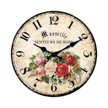 Imagem de Relógio De Parede De Madeira Com Padrão De Rosas 10 12 14 16 Polegadas