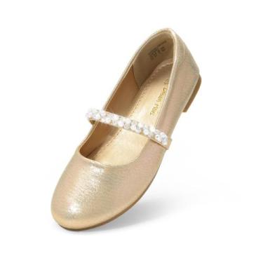 Imagem de DREAM PAIRS Sapatilhas Bailarinas Mary Jane Douradas para Meninas Tama