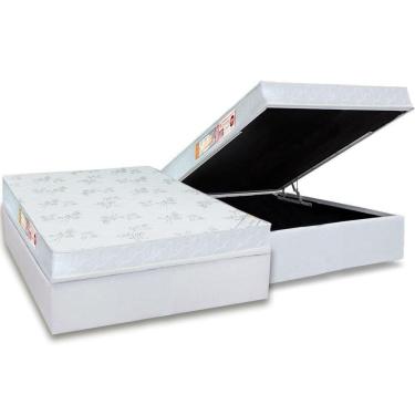 Imagem de Cama Box Baú Casal: Colchão Espuma Castor D33 Sleep Max Relax + Base Crc Courano White(138X188)