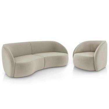 Imagem de Sofá 4 Lugares Orgânico 318cm e Poltrona Zion Z32 Veludo Bege - Mpozenato