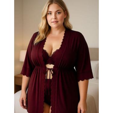 Imagem de Hobby Plus Size Feminino Roupão Tule detalhe Renda Luxo - c5 IZA, Vinh