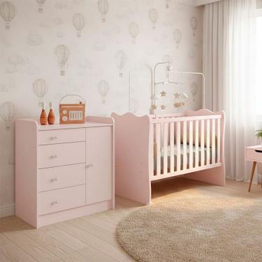 Imagem de Quarto de Bebe Infantil Doce Sonho Berco e Comoda Trocador 4 Gavetas Qmovi