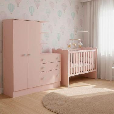 Imagem de Quarto de Bebe Infantil Doce Sonho Berco e Guarda Roupas com Comoda Qmovi