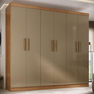Imagem de Guarda-Roupa Solteiro Lancaster 6 Portas 3 Gavetas 100% Mdf Cinamomo/Cappuccino - Panorama Móveis