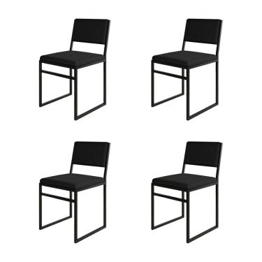 Imagem de Kit 4 Cadeiras de Jantar Industrial Isa Assento Veludo Preto para Mesa Sala Cozinha Decor - Preto