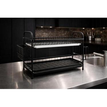 Imagem de Escorredor Duplo Profissional 2 Andares Em Aço Inox Com Porta Tábua e 