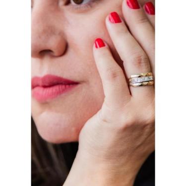 Imagem de anel de prata feminino 3 elos prata 925 aplique ouro 12k - cadu joias,
