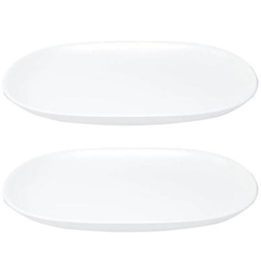 Imagem de Kit 2 Travessas Oval Melamina 26x17cm Rasa Buffet Branca Restaurante Salada Petiscos Aperitivos Bar