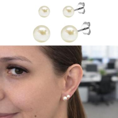 Imagem de Trio Pérola Aço Cirúrgico Antialérgico Mix Kit Brincos p m g - Morgani