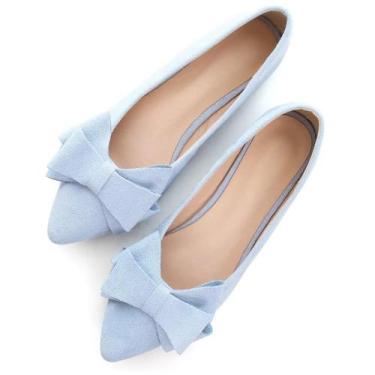 Imagem de Sapatos rasos TN TANGNEST, femininos, moda, laço, azul celeste