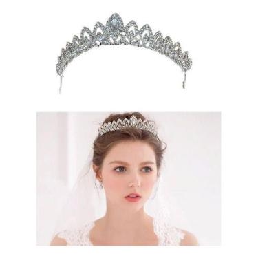 Imagem de Coroa Tiara Cabelo Noiva Strass Prata Luxo Debutante - De Castro joias