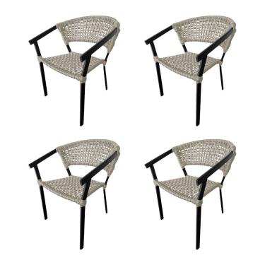 Imagem de Kit 4 Cadeiras Sofia Corda Náutica Base Em Alumínio Preto-areia