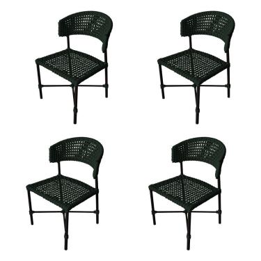 Imagem de Kit 4 Cadeiras Hortz Corda Náutica Base Em Alumínio Preto-verde Musgo
