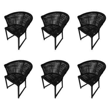 Imagem de Kit 6 Cadeiras Salinas Corda Náutica Base Em Alumínio Preto-preto