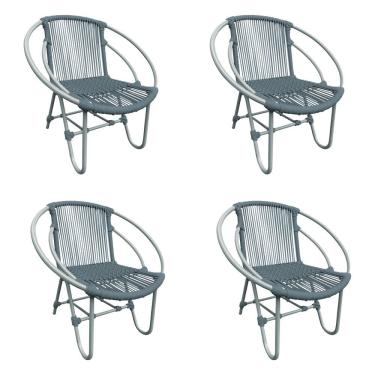 Imagem de Kit 4 Cadeiras Decorativa Julia Em Corda Náutica E Base Em Alumínio Cinza-cinza