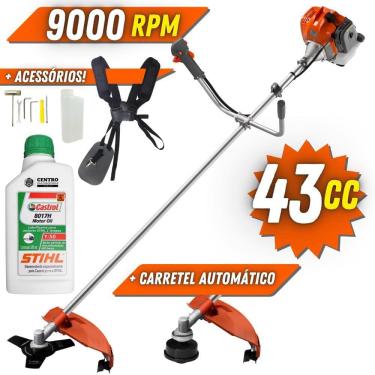 Imagem de Máquina de Cortar Grama Á Gasolina Tekna RL430ACNTK 2T 43cc 1,7HP 9.000RPM Roçadeira Lateral Com Faca 3 Pontas e Carretel Nylon + ÓLEO STIHL 2T