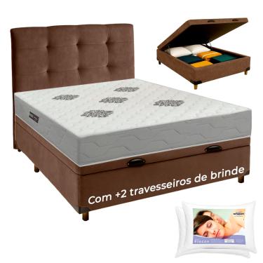 Imagem de Kit Cama Box Bau + Cabeceira + Colchão Casal ISO100 Confort Premium + 2 Travesseiros Ortobom
