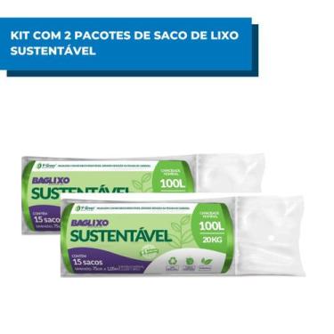 Imagem de Kit 2 Sacos Para Lixo Sustentável 100 Litros com 15 sacos - Baglixo