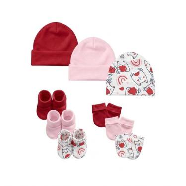 Imagem de Kit Touca, Luvas e Pantufas Enxoval Bebê Maternidade Menina - 9 peças 
