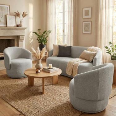 Imagem de Kit 02 Poltronas + Namoradeira Decorativa Sala Estar Orgânica Beatriz 