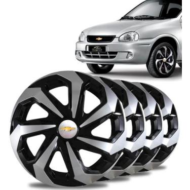 Imagem de Jogo 4 Calotas Black Silver Aro 14 Gm Corsa Classic Celta - Elitte