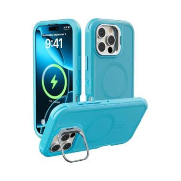 Imagem de Capa De Liga Magnética Para iPhone 16 15 14 plus pro Max Com Suporte P