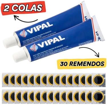 Imagem de Kit 30 Remendos Vipal p/ Moto e Bike + 2 Colas 15g A Frio 30mm