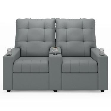 Imagem de Poltrona De Cinema Reclinável 2 Lugares Baú Usb Mallie Fh9 Pu Cinza - Mpozenato