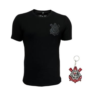 Imagem de Kit Camisa Corinthians All Black Bordado + Chaveiro Borracha Oficial-Masculino