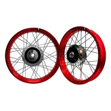 Imagem de Par Roda Alumínio Vermelho Viper Diamantado Titan 150 Tambor