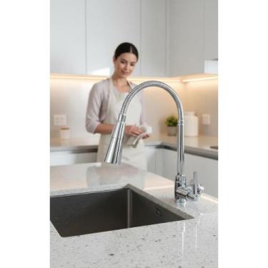 Imagem de Torneira Gourmet Inox Parede 1/4 Volta Jato Duplo Flexível - Congratul