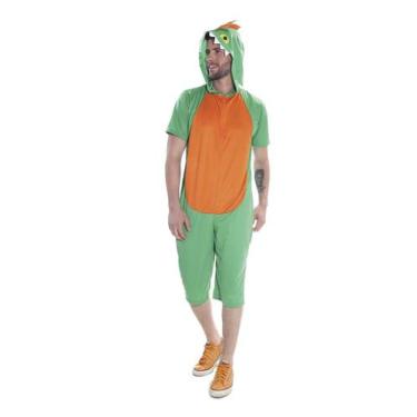 Imagem de Fantasia Dino Verde e Laranja Adulto Macacão Carnaval Pop - SULAMERICA