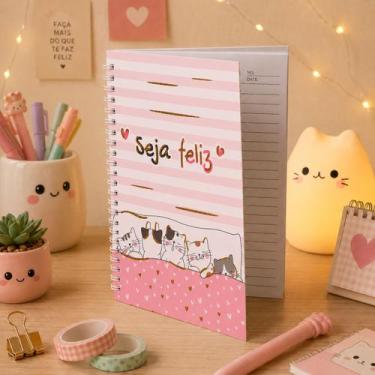 Imagem de Caderneta de Anotações Estampada A5  Caderno Gatinhos Estilo e Organiz