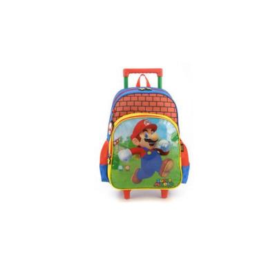 Imagem de Mochila Escolar Infantil Rodinha Super Mário Vermelho/Azul/Amarelo Lux