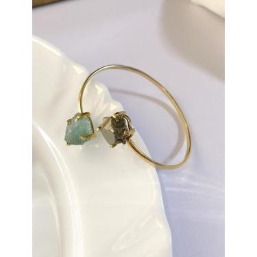 Imagem de Bracelete Duo Semijoia Pirita Natural Luxo Feminino Ouro18k - Ateliê F