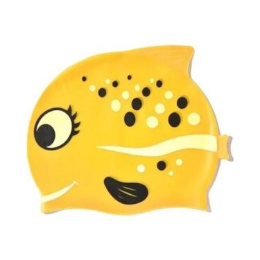 Imagem de Touca De Natação Infantil De Silicone Impermeável Com Desenho De Peixe