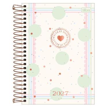 Imagem de Agenda Espiral Tilibra Soho 2027 Bolas 80 Folhas Decoradas com Bolsa Plástica Folha de Adesivo e Elástico