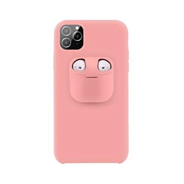 Imagem de Capinha capa para iPhone 11 Pro Silicone 2 em 1 Suporte para AirPods 1 2, Rosa
