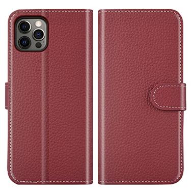 Imagem de LAHappyL Capa carteira de couro para iPhone 13 Pro Max/13 Pro/13, capa flip de couro legítimo de flor integral com função de suporte para cartão, fecho magnético, vermelha, 13 Pro Max de 6,7 polegadas