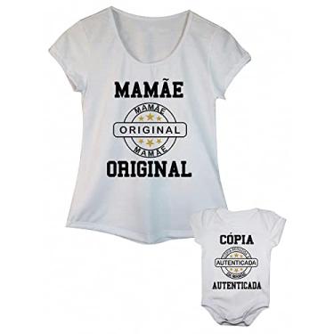 Imagem de Camiseta feminina e body de bebê cópia da mamãe (Branca, adulto M - body G)