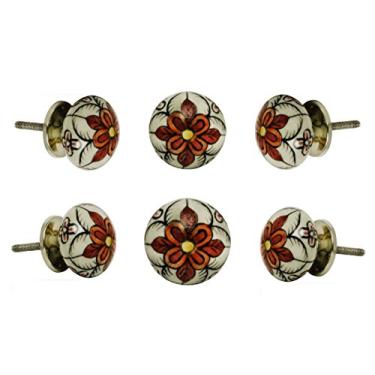 Imagem de TRINCA-FERRO Conjunto de 6 puxadores de armário de flores ciganas de cerâmica para cozinha, cama, cômoda
