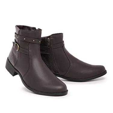 Imagem de Bota Feminina Montaria Coturno Cano Curto Over em Couro Salto Baixo (39, Marrom)