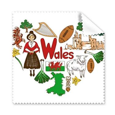 Imagem de Lenço de limpeza Wales Love Heart UK Landscap Bandeira nacional Pano de limpeza de tela de telefone 5 peças