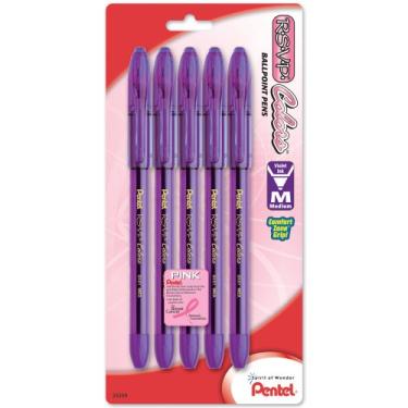 Imagem de Pentel Caneta esferográfica R.S.V.P. Colors 1,0 mm, linha média, tinta violeta, pacote com 5 (BK91CRBP5V), preta