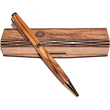 Imagem de Caneta esferográfica artesanal feita à mão de madeira de oliva Bethlehem com caixa de madeira de presente especial – design elegante e elegante, Bethlehem Box
