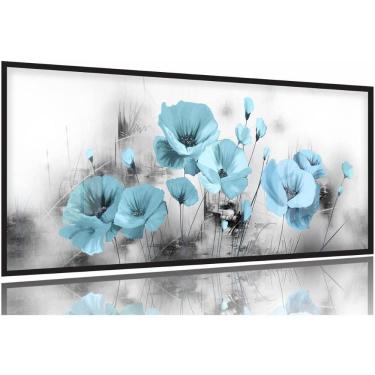 Imagem de Quadro Decorativo Flores Azul Claro 130x60 Moldura Preta 2x2